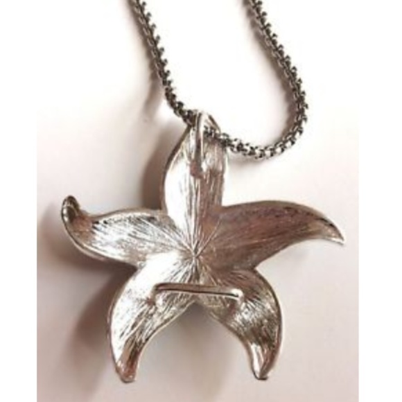 Silver Blue Starfish Pendant Necklace 33" Statement Aqua Enamel ID Badge Holder - Picture 5 of 8